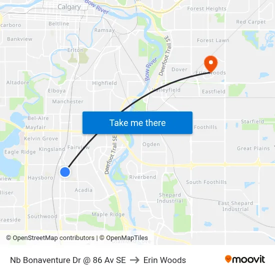 Nb Bonaventure Dr @ 86 Av SE to Erin Woods map