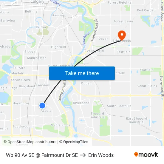 Wb 90 Av SE @ Fairmount Dr SE to Erin Woods map