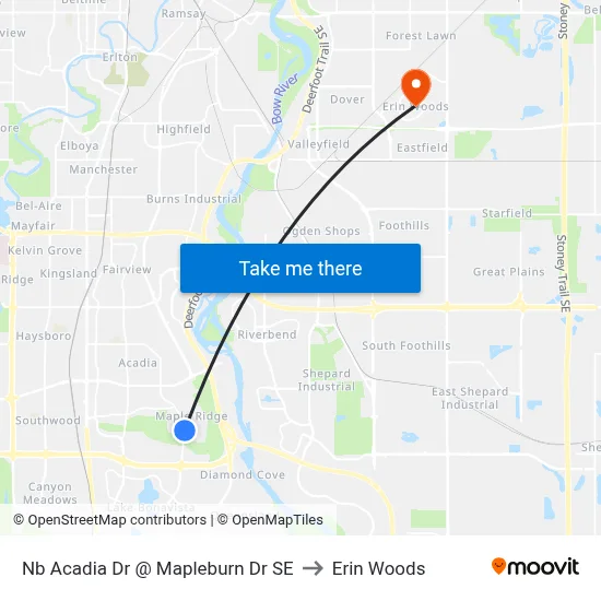 Nb Acadia Dr @ Mapleburn Dr SE to Erin Woods map