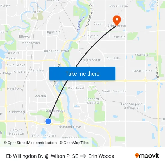 Eb Willingdon Bv @ Wilton Pl SE to Erin Woods map