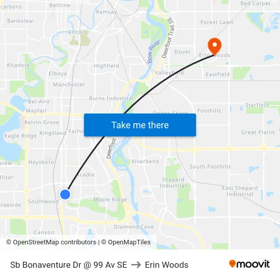 Sb Bonaventure Dr @ 99 Av SE to Erin Woods map