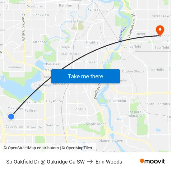 Sb Oakfield Dr @ Oakridge Ga SW to Erin Woods map