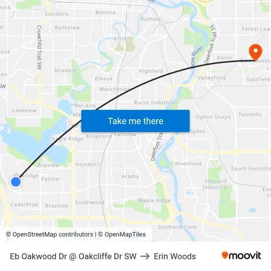 Eb Oakwood Dr @ Oakcliffe Dr SW to Erin Woods map
