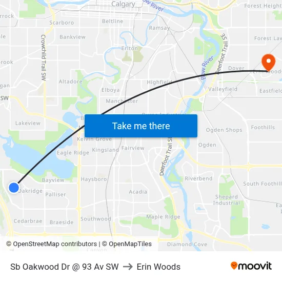 Sb Oakwood Dr @ 93 Av SW to Erin Woods map