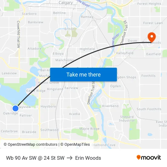 Wb 90 Av SW @ 24 St SW to Erin Woods map