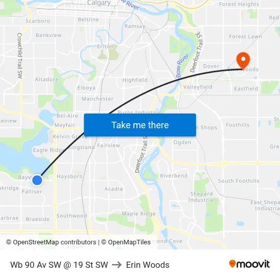 Wb 90 Av SW @ 19 St SW to Erin Woods map