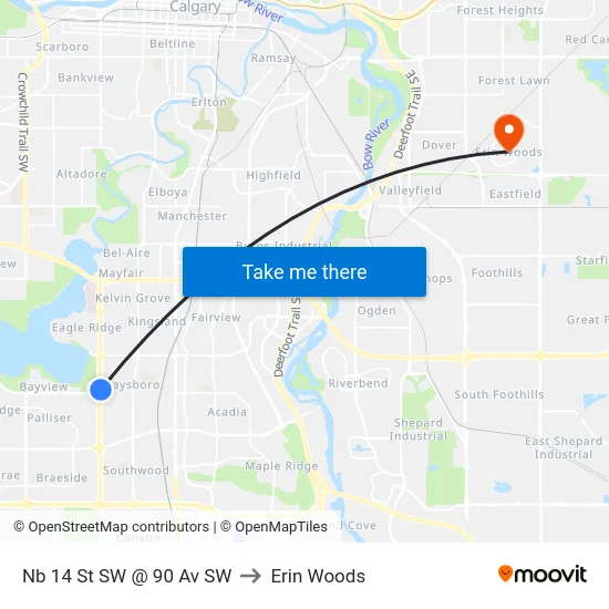 Nb 14 St SW @ 90 Av SW to Erin Woods map