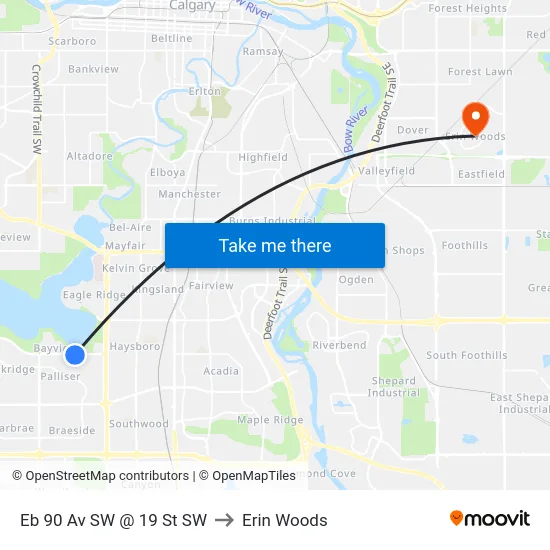 Eb 90 Av SW @ 19 St SW to Erin Woods map