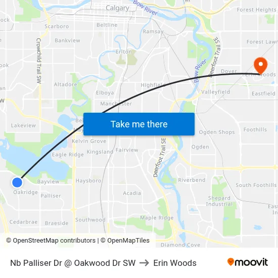Nb Palliser Dr @ Oakwood Dr SW to Erin Woods map
