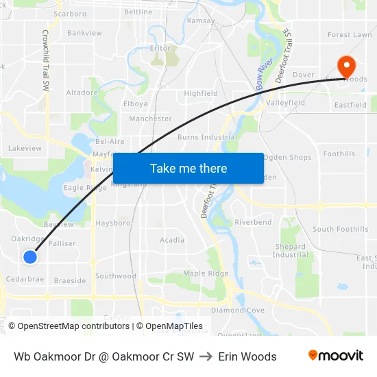 Wb Oakmoor Dr @ Oakmoor Cr SW to Erin Woods map