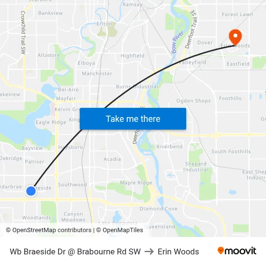 Wb Braeside Dr @ Brabourne Rd SW to Erin Woods map