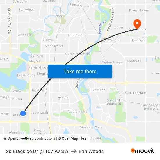 Sb Braeside Dr @ 107 Av SW to Erin Woods map