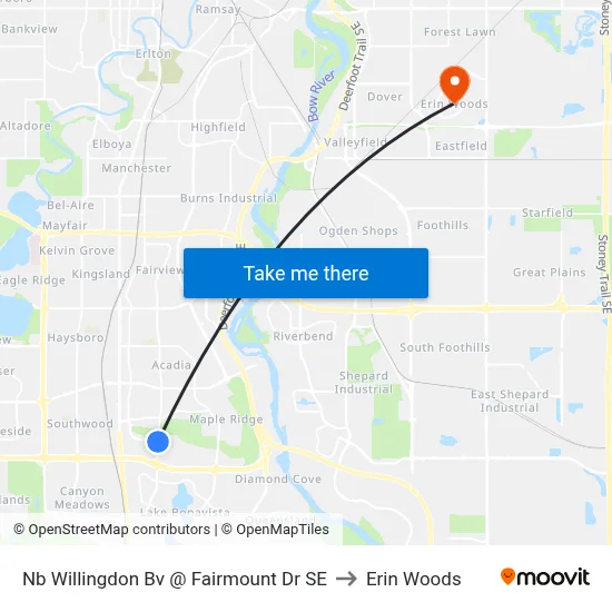 Nb Willingdon Bv @ Fairmount Dr SE to Erin Woods map