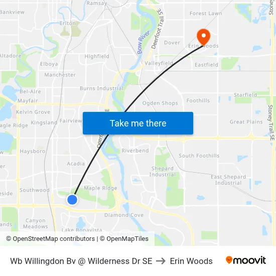 Wb Willingdon Bv @ Wilderness Dr SE to Erin Woods map
