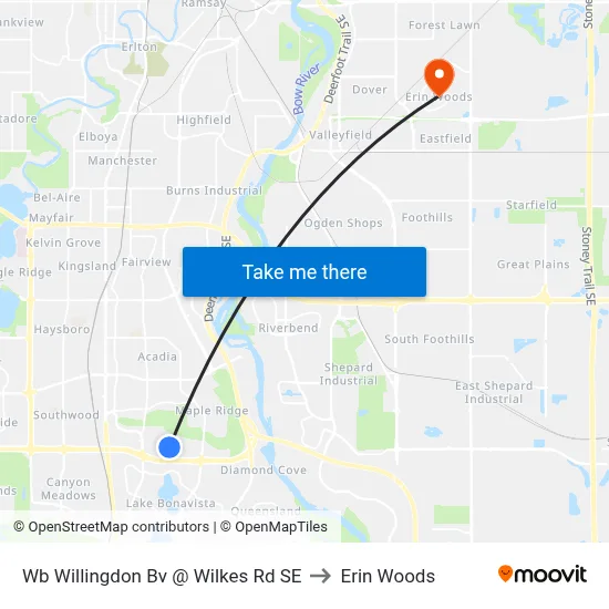 Wb Willingdon Bv @ Wilkes Rd SE to Erin Woods map