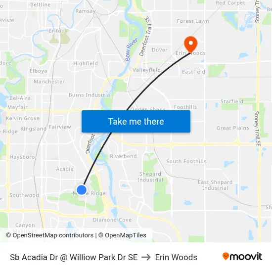Sb Acadia Dr @ Williow Park Dr SE to Erin Woods map