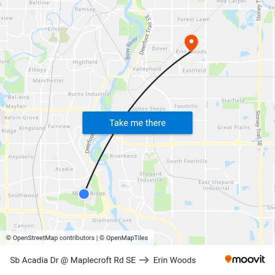 Sb Acadia Dr @ Maplecroft Rd SE to Erin Woods map