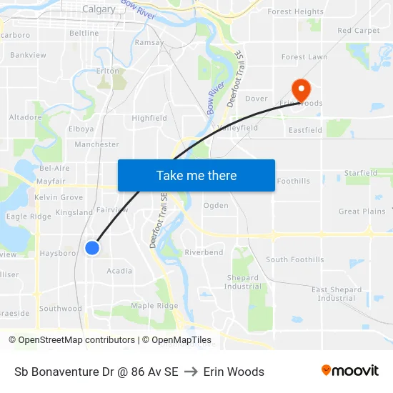 Sb Bonaventure Dr @ 86 Av SE to Erin Woods map
