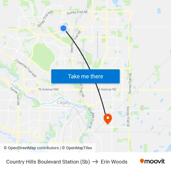 Country Hills Boulevard Station (Sb) to Erin Woods map