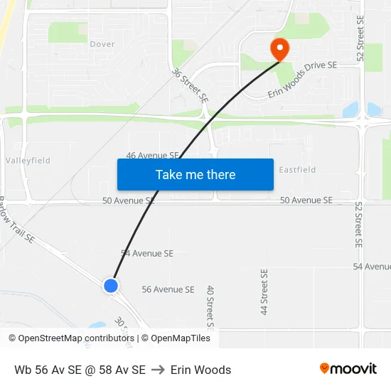 Wb 56 Av SE @ 58 Av SE to Erin Woods map
