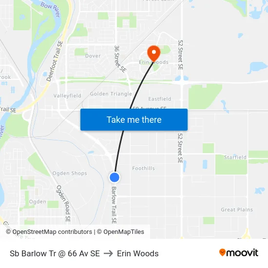 Sb Barlow Tr @ 66 Av SE to Erin Woods map
