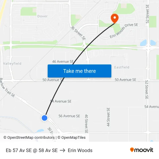 Eb 57 Av SE @ 58 Av SE to Erin Woods map