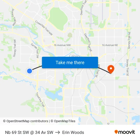 Nb 69 St SW @ 34 Av SW to Erin Woods map