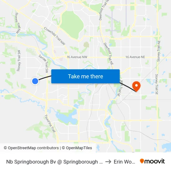 Nb Springborough Bv @ Springborough Ga SW to Erin Woods map
