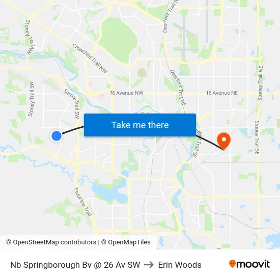 Nb Springborough Bv @ 26 Av SW to Erin Woods map