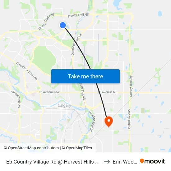 Eb Country Village Rd @ Harvest Hills Bv NE to Erin Woods map