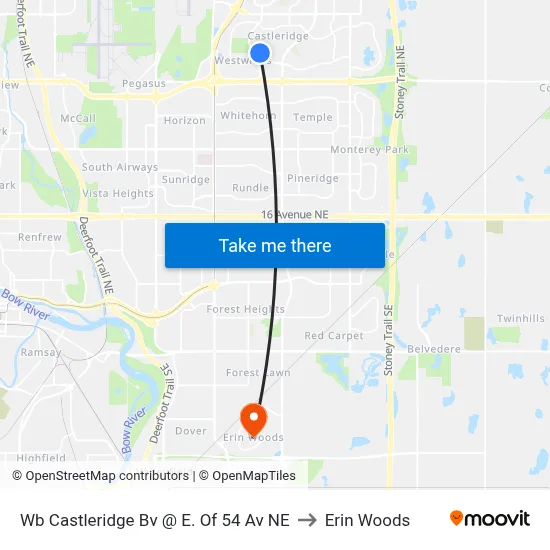 Wb Castleridge Bv @ E. Of 54 Av NE to Erin Woods map