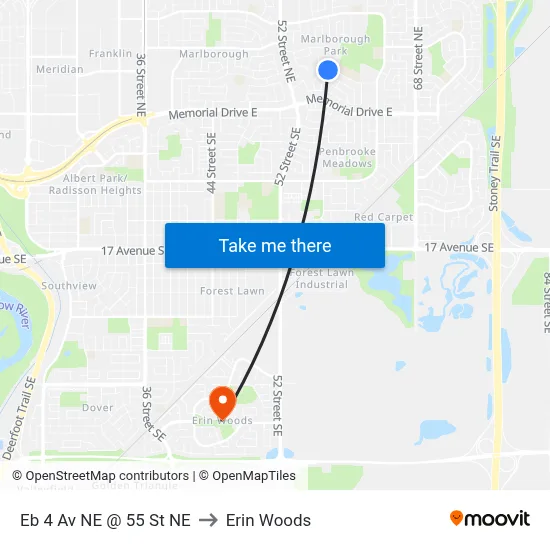 Eb 4 Av NE @ 55 St NE to Erin Woods map