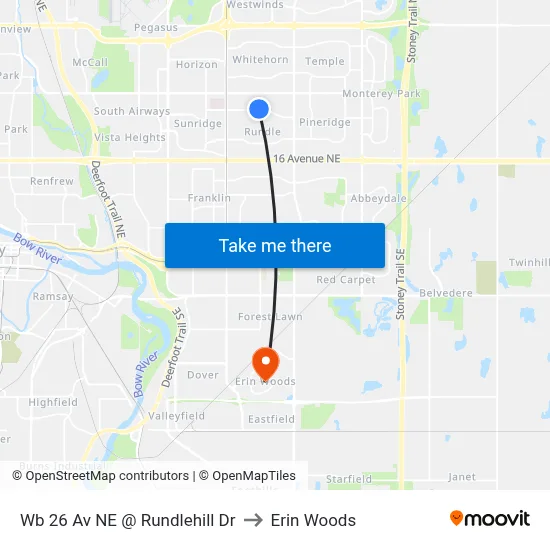 Wb 26 Av NE @ Rundlehill Dr to Erin Woods map
