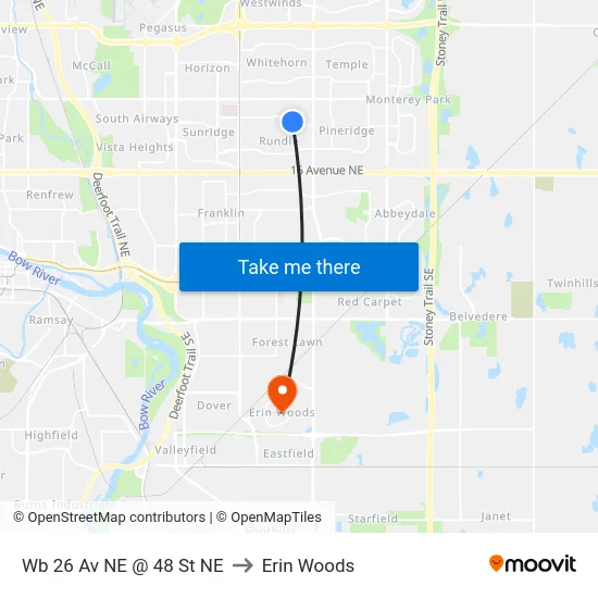 Wb 26 Av NE @ 48 St NE to Erin Woods map