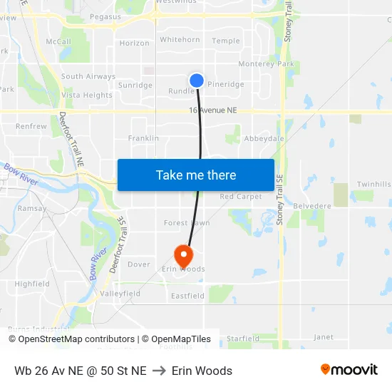 Wb 26 Av NE @ 50 St NE to Erin Woods map
