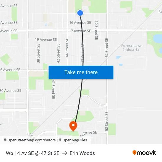 Wb 14 Av SE @ 47 St SE to Erin Woods map