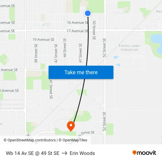 Wb 14 Av SE @ 49 St SE to Erin Woods map