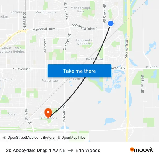 Sb Abbeydale Dr @ 4 Av NE to Erin Woods map