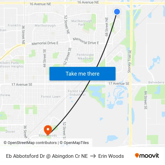 Eb Abbotsford Dr @ Abingdon Cr NE to Erin Woods map