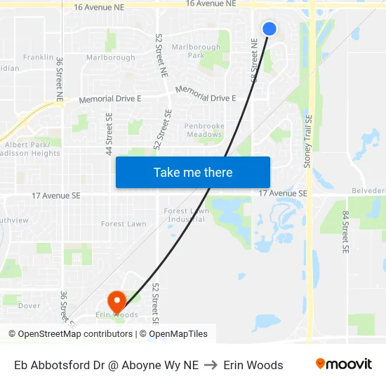 Eb Abbotsford Dr @ Aboyne Wy NE to Erin Woods map