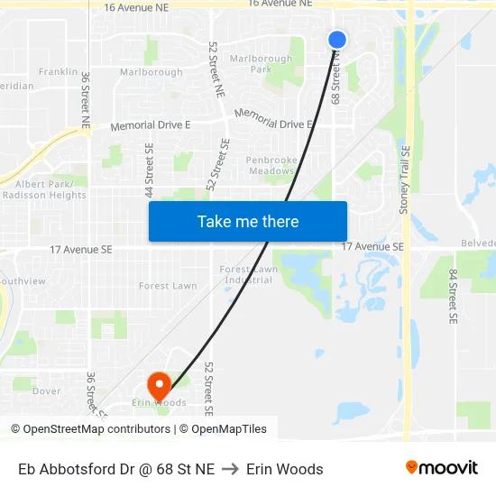 Eb Abbotsford Dr @ 68 St NE to Erin Woods map