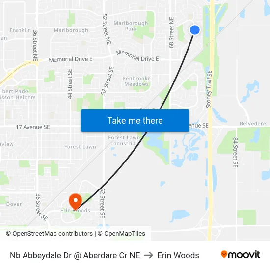 Nb Abbeydale Dr @ Aberdare Cr NE to Erin Woods map