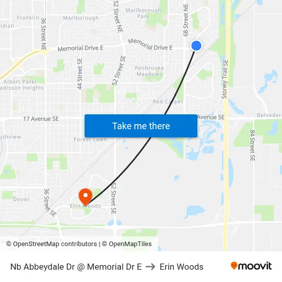Nb Abbeydale Dr @ Memorial Dr E to Erin Woods map