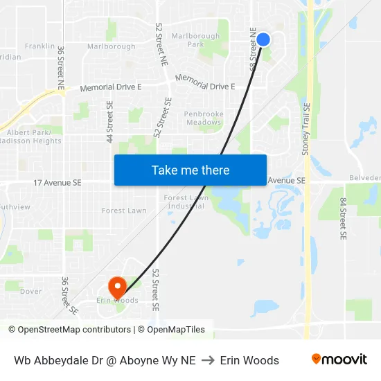 Wb Abbeydale Dr @ Aboyne Wy NE to Erin Woods map