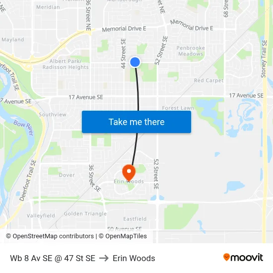 Wb 8 Av SE @ 47 St SE to Erin Woods map
