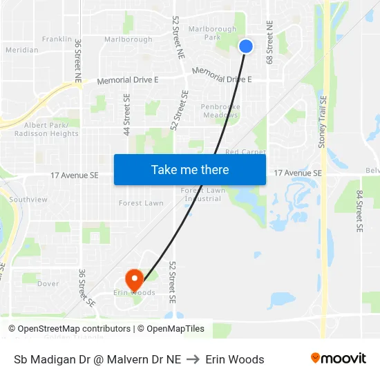 Sb Madigan Dr @ Malvern Dr NE to Erin Woods map
