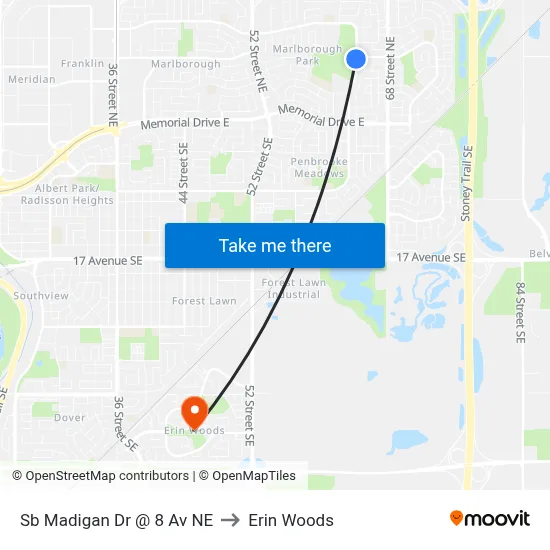 Sb Madigan Dr @ 8 Av NE to Erin Woods map