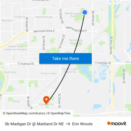 Sb Madigan Dr @ Maitland Dr NE to Erin Woods map