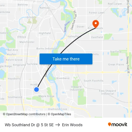 Wb Southland Dr @ 5 St SE to Erin Woods map
