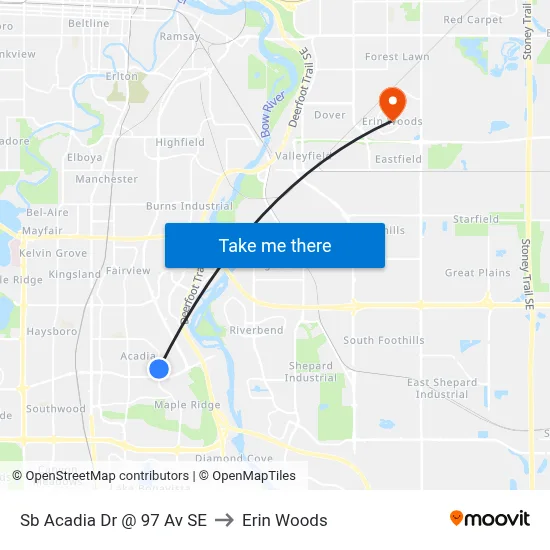 Sb Acadia Dr @ 97 Av SE to Erin Woods map